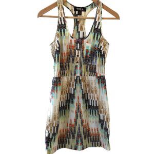Abstract Racerback Dress Geometric Scoop Neck Multicolor‎ Size XS Bohemian Art